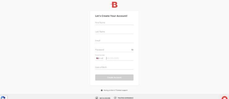 BetOnline registration form