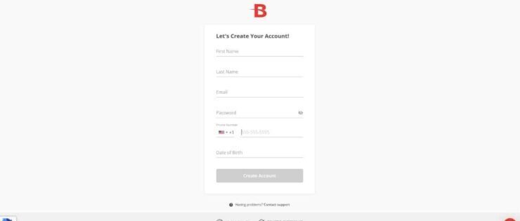 BetOnline registration form