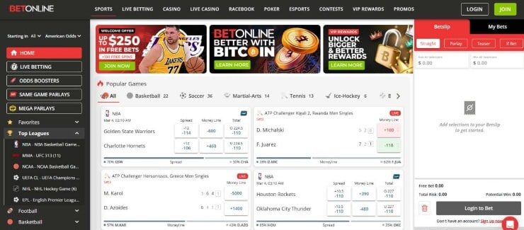 BetOnline sports betting markets and odds