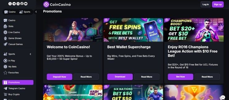 CoinCasino bonuses and promotions page