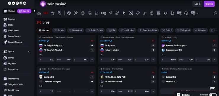 CoinCasino sports betting markets and odds