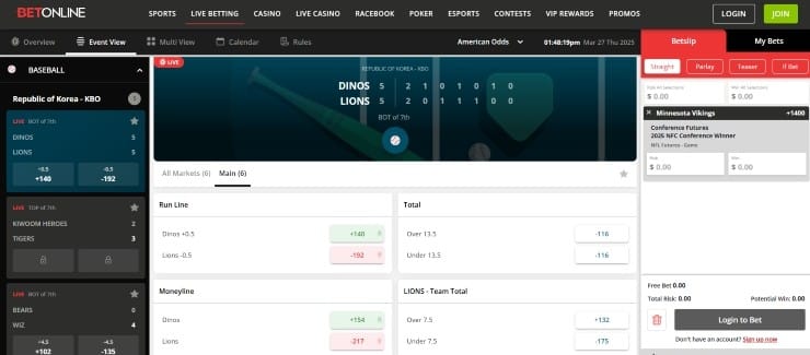 BetOnline live betting odds
