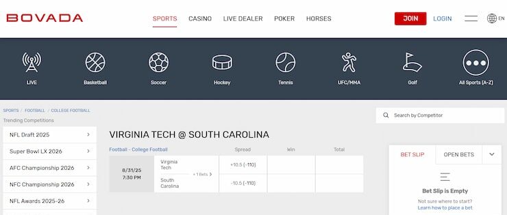 Bovada - one of the best South Carolina online sportsbooks
