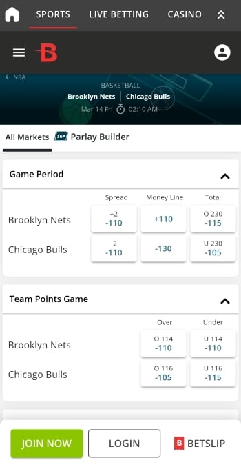 BetOnline mobile version