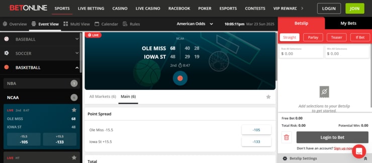 Start NCAAB betting at BetOnline