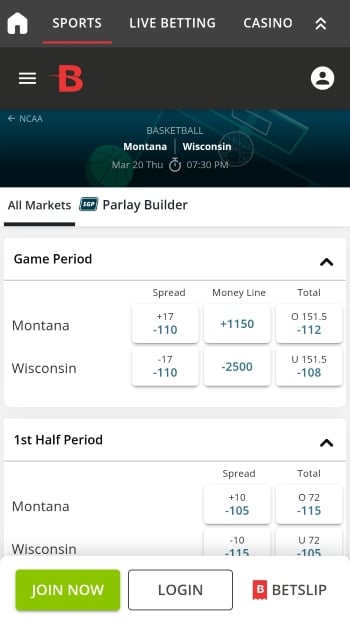 BetOnline mobile version