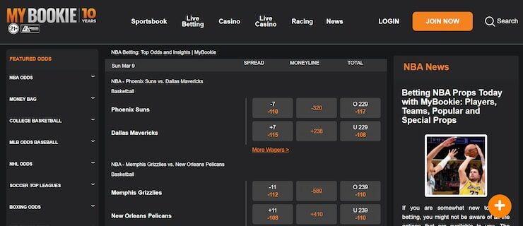 MyBookie - one of the best NBA online sportsbooks for US players