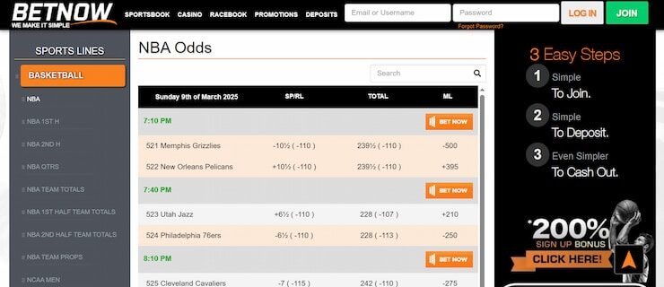 BetNow - one of the best NBA betting sites in the USA