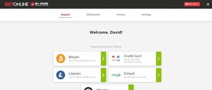 BetOnline deposit funds options