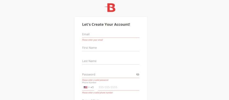 BetOnline registration form