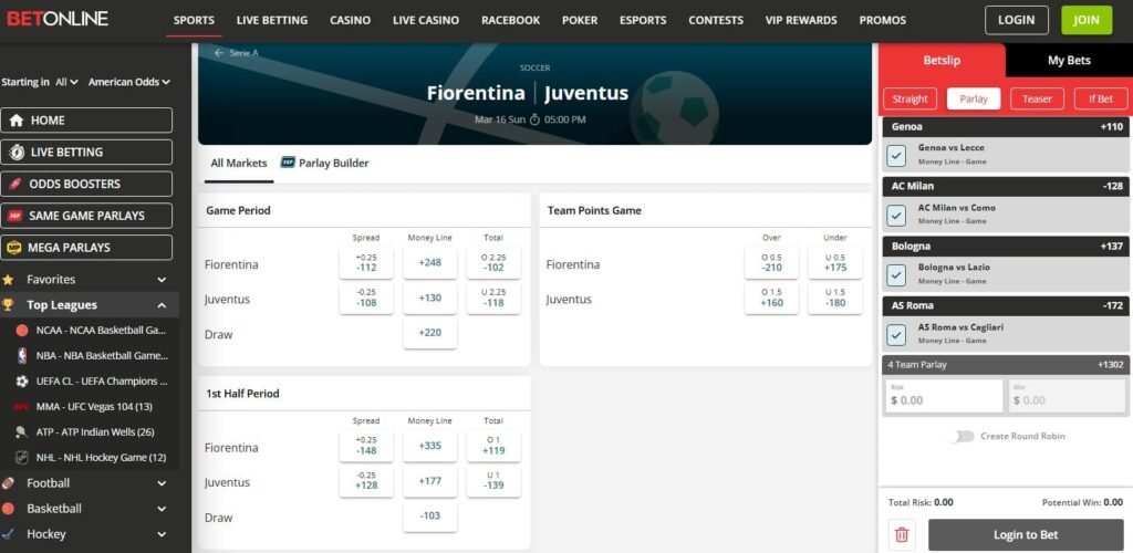 BetOnline - overall best Serie A betting site