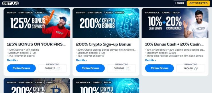 BetUS bonuses and promotions page