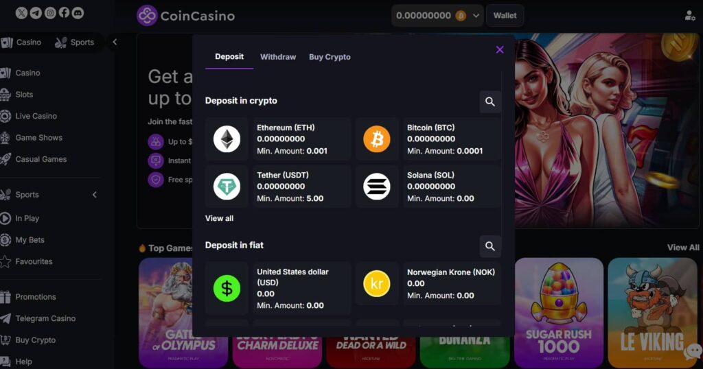 CoinCasino deposit options