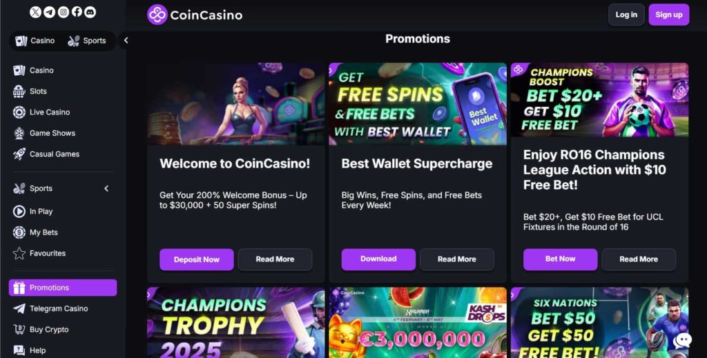 CoinCasino - the best no verification betting site