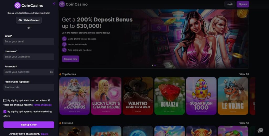 CoinCasino sign up form