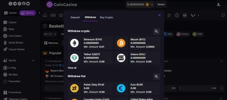 CoinCasino withdrawal options