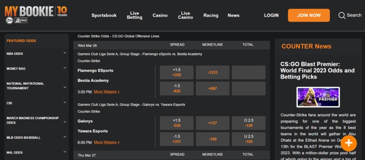 MyBookie - safe and reliable CSGO match betting sites