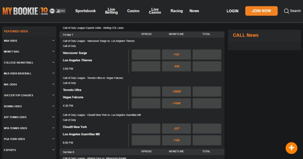 MyBookie - one of the best esports sportsbooks for US players