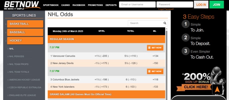 BetNow - top rated site for betting on NHL