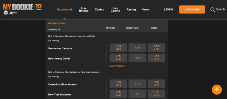 MyBookie - trusted NHL betting website