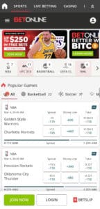 BetOnline mobile version