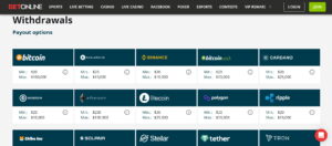 BetOnline withdrawal options