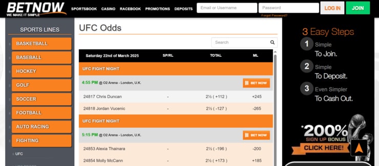 BetNow - trusted sportsbook for betting on UFC
