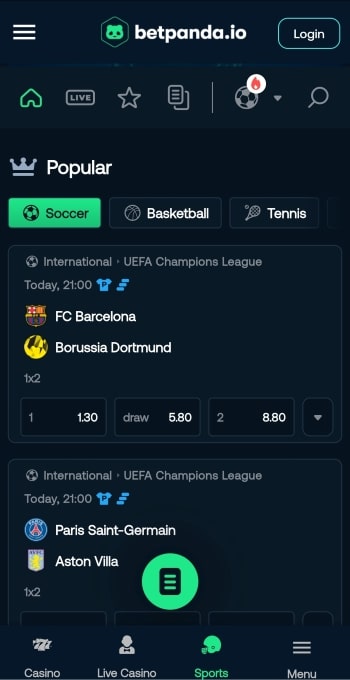 BetPanda mobile version