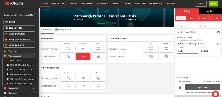 BetOnline sports betting markets and odds