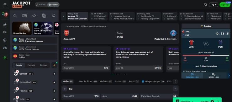 JackpotRaider - overall best new betting site in the UK