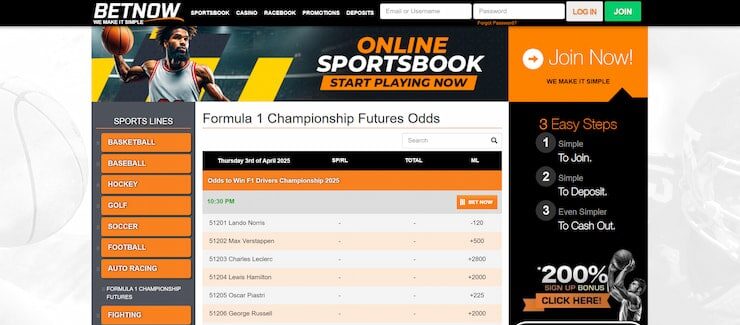 BetNow - one of the best sites for betting on NASCAR online
