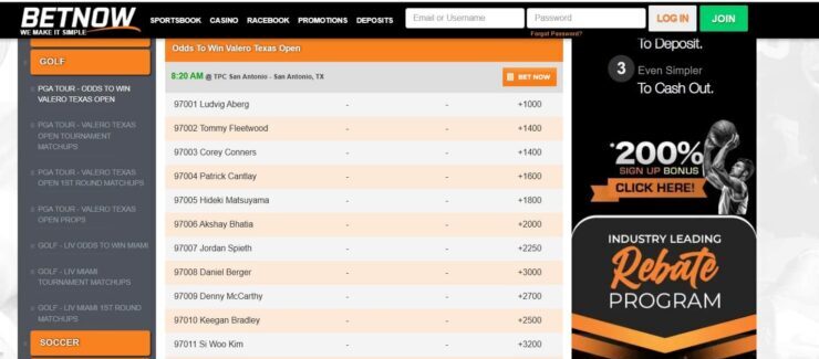 BetNow - one of the best golf sportsbooks