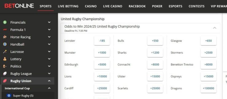 BetOnline - best site for betting on rugby matches