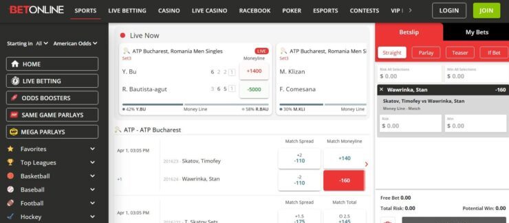 BetOnline - the best tennis betting site for US bettors