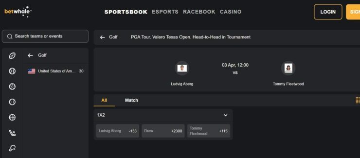 BetWhale - top rated golf betting website