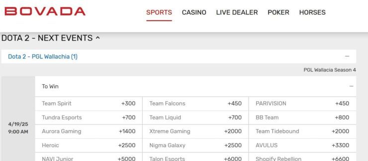 Bovada - one of the best Dota 2 gambling sites