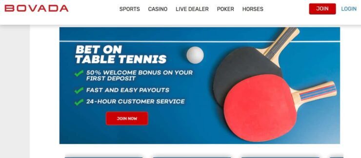 Bovada - one of the best table tennis betting sites