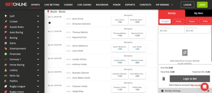 BetOnline - the best site for betting on boxing