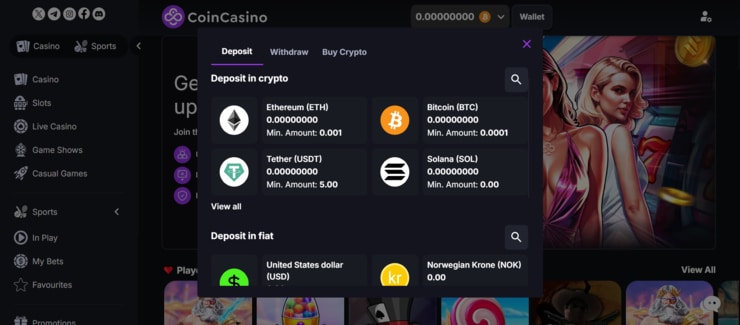 CoinCasino deposit options