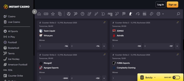 Instant Casino - one of the best esports crypto betting sites