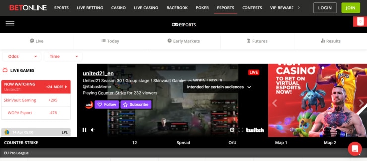 BetOnline - the best site for betting on Dota 2