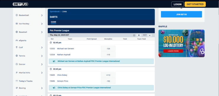 BetUS - one of the best darts betting websites