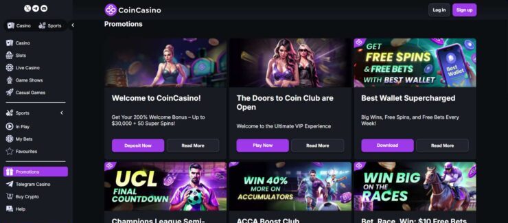 CoinCasino bonuses and promotions page