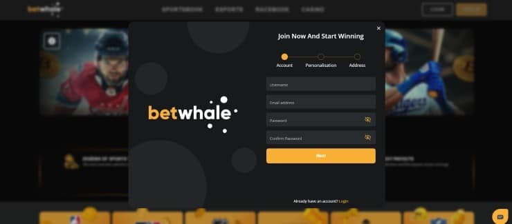BetWhale registration form