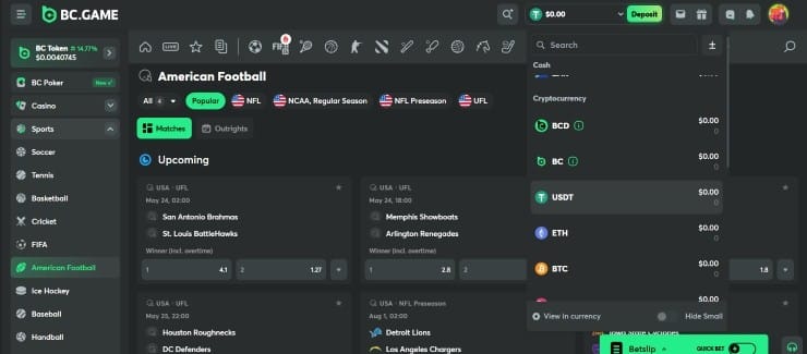 BC Game - one of the best sites for sports betting with Tether
