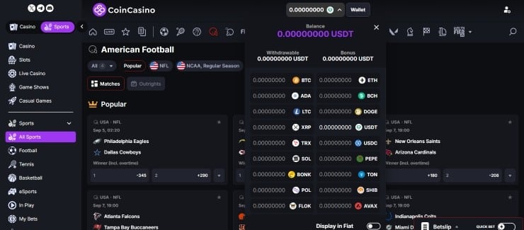 CoinCasino - overall best Tether betting site