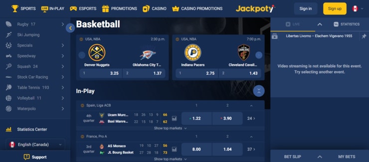 Jackpoty - overall best sports betting site in Canada