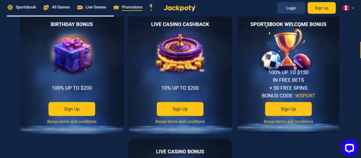 Jackpoty bonuses and promos page