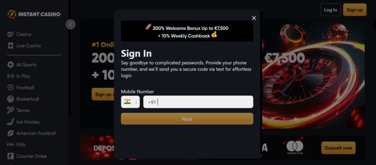 Register at Instant Casino