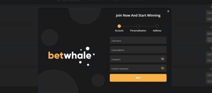 BetWhale sign up form